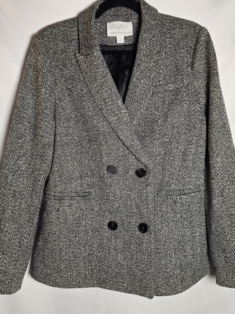 Anthropologie x Mare Mare Women's Black & White Tweed Double-Breasted Blazer, M